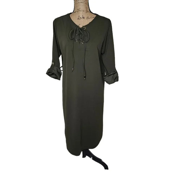 Anabelle Paris Womens Stretchy Midi Stylish Olive Green Shirt Dress Size Medium - Picture 12 of 12